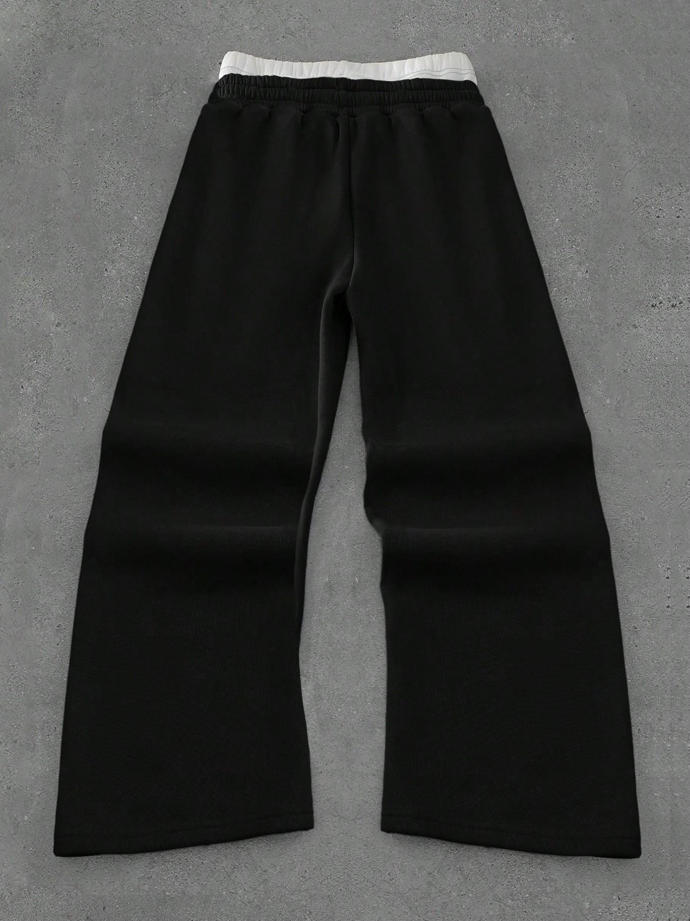 Men's Casual Graphic Print Pants, Fitted Comfortable Sweatpants, Drawstring Wide Leg Fashion, Spring & Fall Wear, Youthful Style