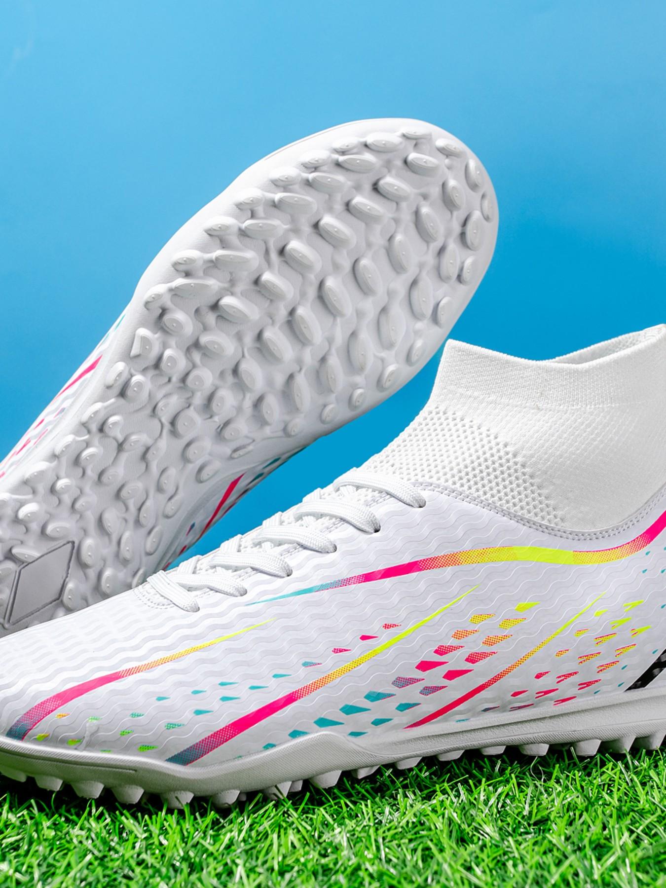 Men's Football Shoes TF Studs, Outdoor Sports Cleats, Durable Anti-Slip, Superior Grip, Ankle Protection, Rubber Sole, All-Season Use