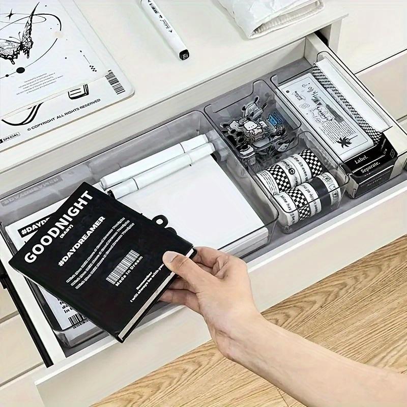 2-piece plastic storage box set - stackable drawer and desktop organizer separated, no assembly required, free combination modular system, suitable for cosmetics, office, kitchen, bathroom, wardrobe - transparent drawer organizer box