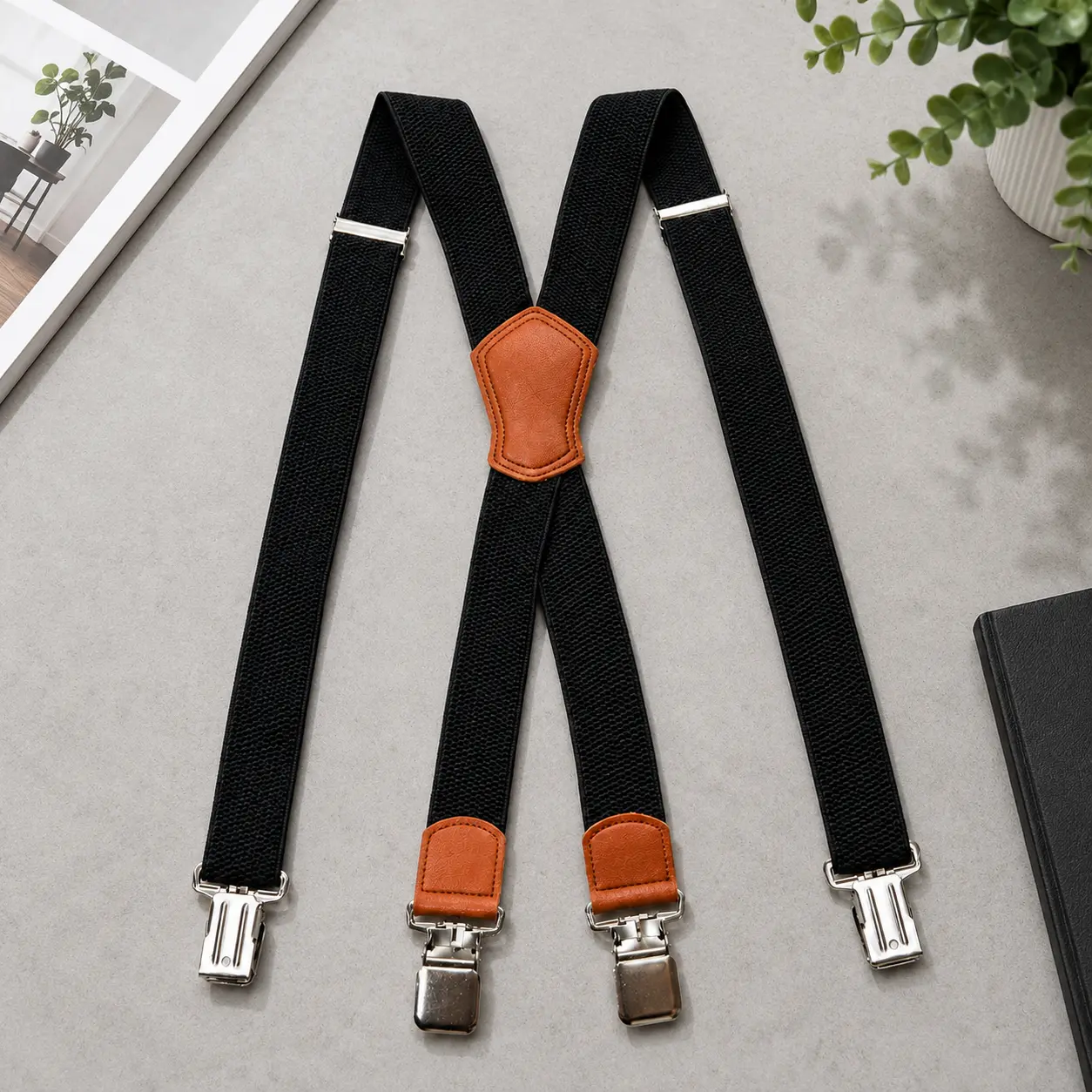 Heavy Duty Work Suspenders for Men 1.48 Inch Wide Polyester Elastic Braces with Strong Pant Clips