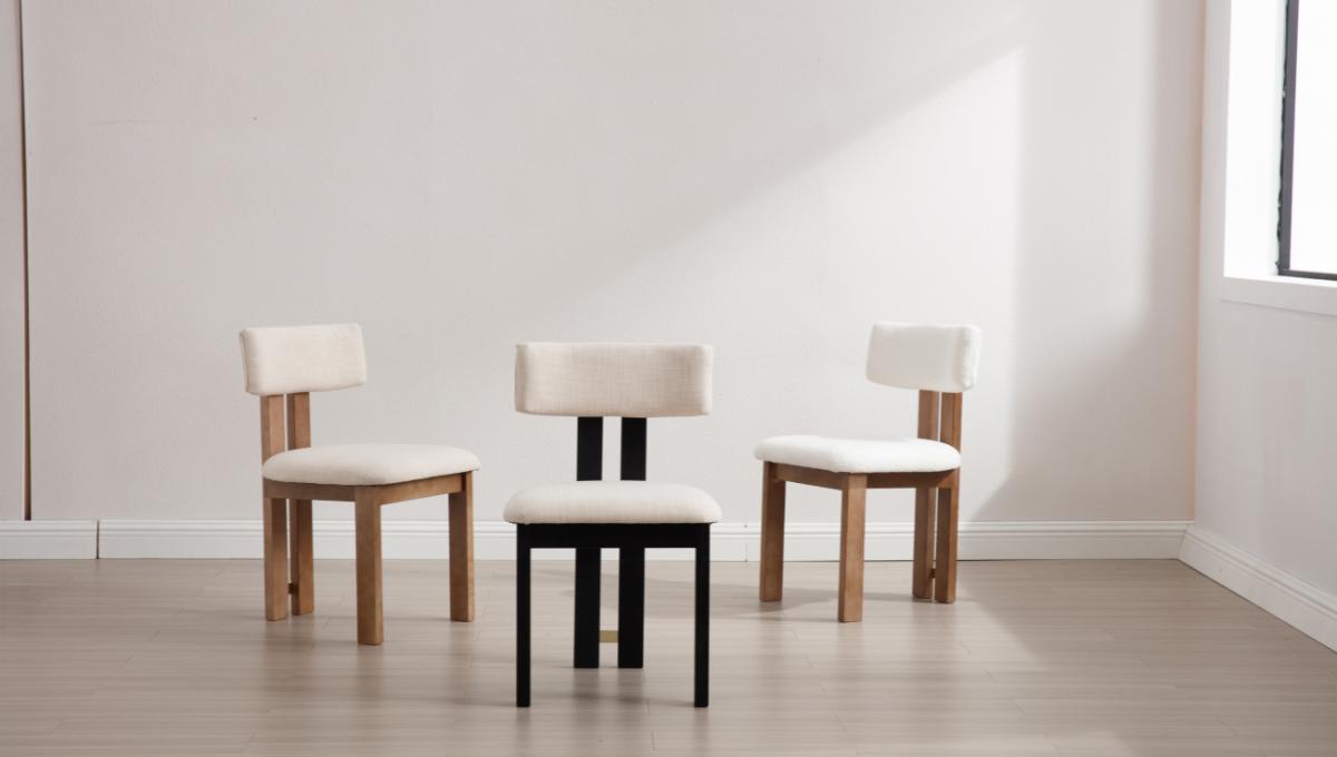 CHAIRUS Modern Farmhouse Linen Dining Chairs Set of 2, Beige Fabric Upholstered Dining Room Kitchen Chairs with Curved Backrest and Natural Wood Legs, Armless Accent Wood Chairs for Dining Living Room