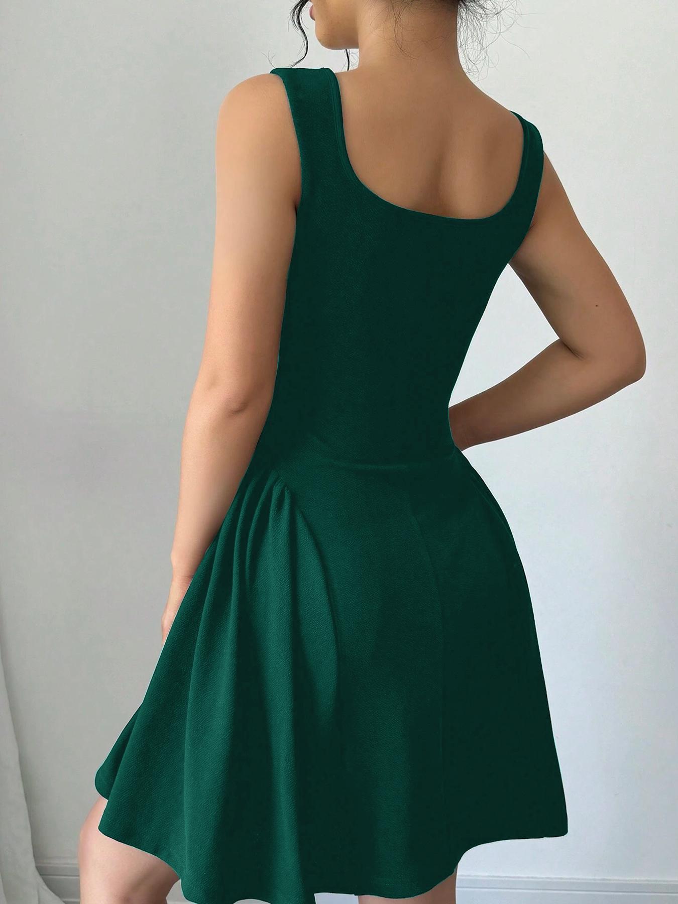 Women's Square Neck A-Line Dress, Slim-Fitting Ruffled Hem, Casual Wear for All Seasons, Perfect for Commuting and Daily Use