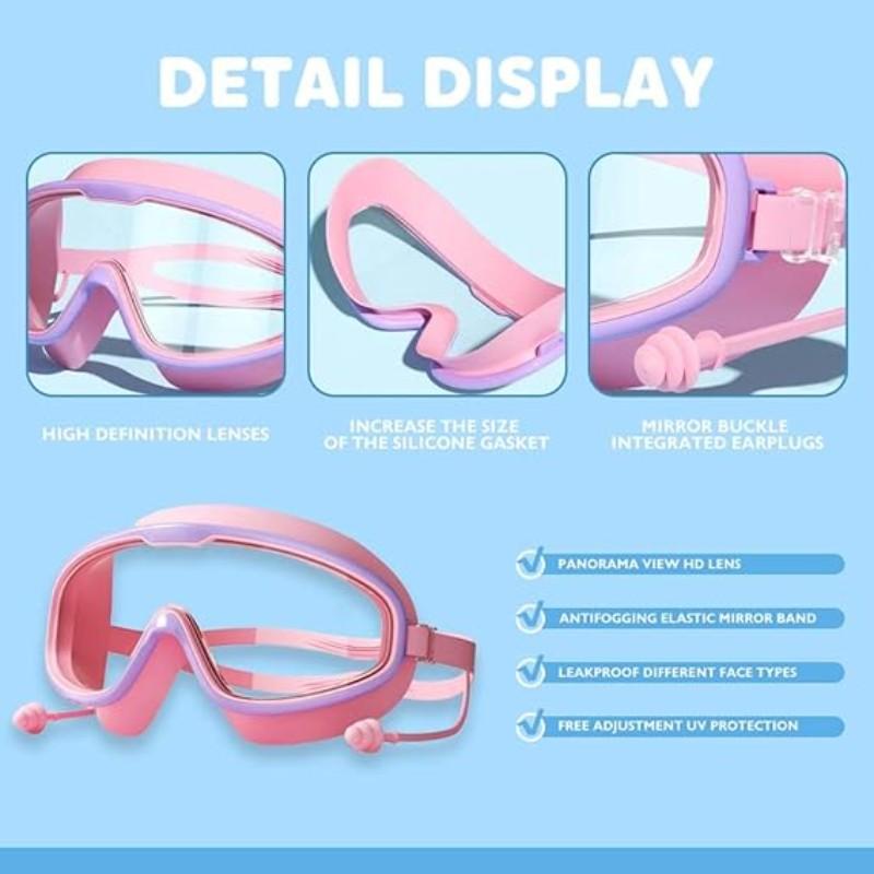 Swim Goggles  Anti-Fog Wide View No Leakage Swimming Goggles for Kids 3-15 with Earplugs, Children's Large Frame Waterproof and Anti-Fog Swimming Goggles, 2026 New Kids Swim Goggles