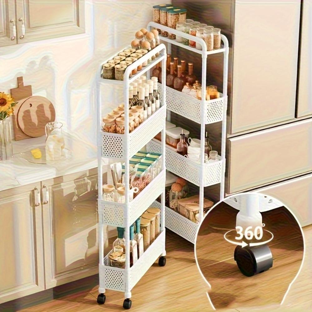 Space-saving narrow storage cabinet, 13.0 cm wide - multi-layer metal storage rack, floor-standing organizer, suitable for gaps in bathrooms and kitchens, without metal tubes, available in black/white, perforated design, sturdy frame structure