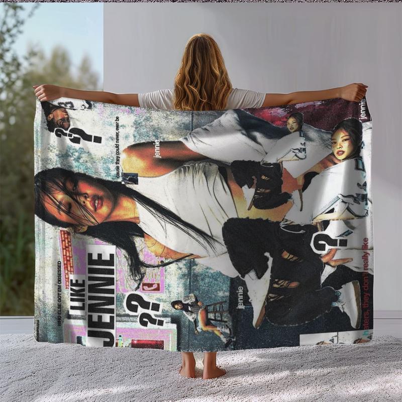 Trendy Patchwork Flannel Blanket, Portable Nap Blanket for All Seasons, Office Sofa Bed Car Plane Warm Blanket