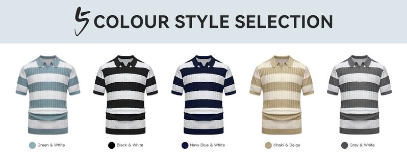 HYPESTFIT Men's Striped Casual Collar Short Sleeve SweaterRegular Fit Casual Lightweight Half Sleeve Pullover!for Summer, Fashion Men's Knitwear for Daily Wear