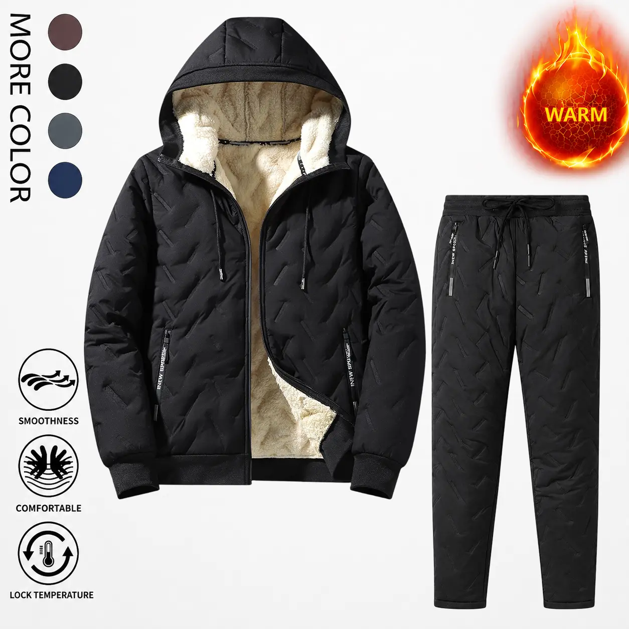 Men's Fleece Lined Tracksuit 2 Piece Set Hooded Zip Jacket Matching Pants Thermal Warm Sweatsuit cozy soft cool clean chic active sporty premium classic stylish durable trendy relaxed comfy modern vibe urban fresh hype Multi-Color