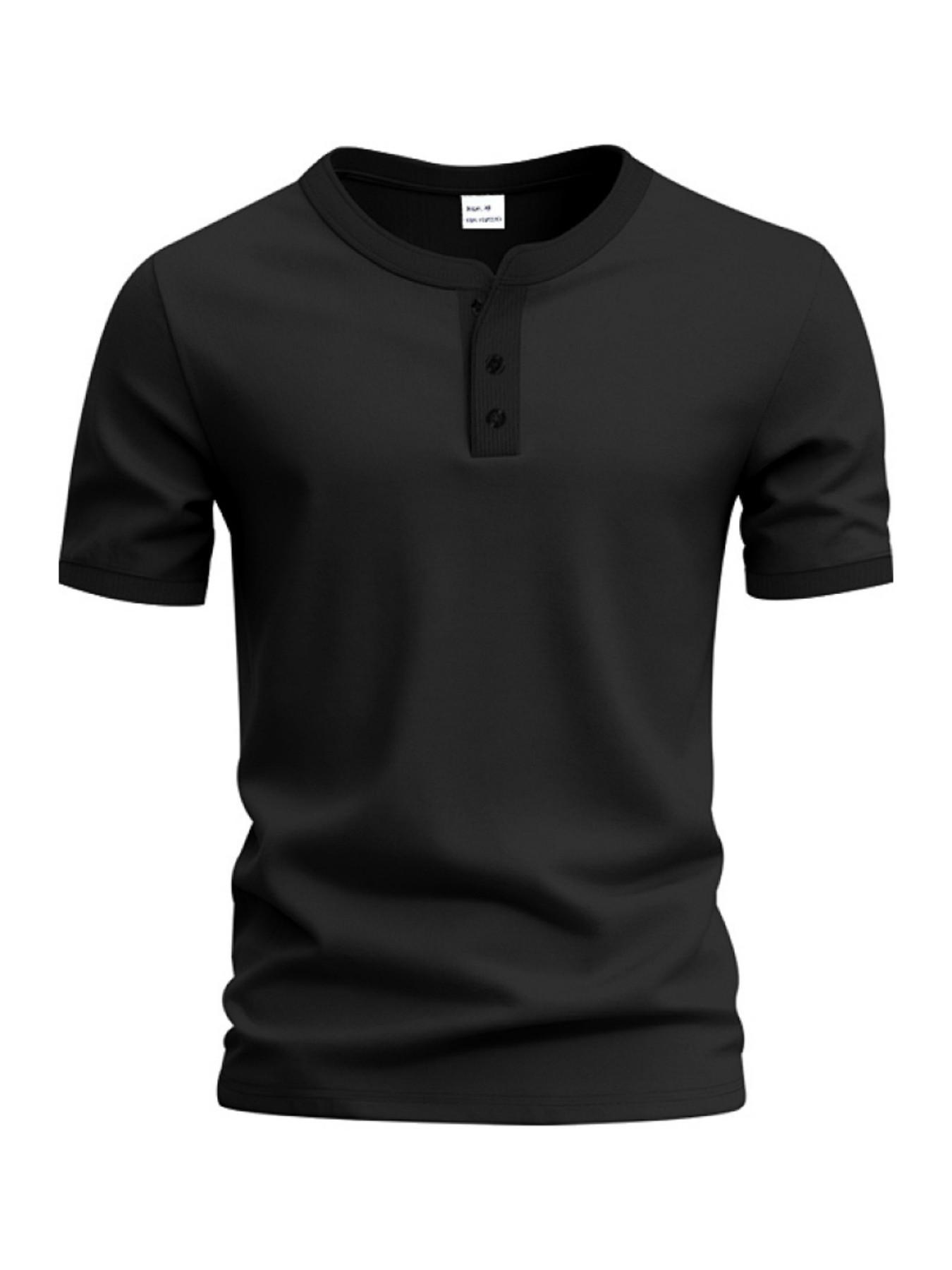 Men's Vintage Summer Loose-Fit Short Sleeve T-Shirt, Henry Collar Plain Color Quick-Dry Breathable, Casual Fashion for Men