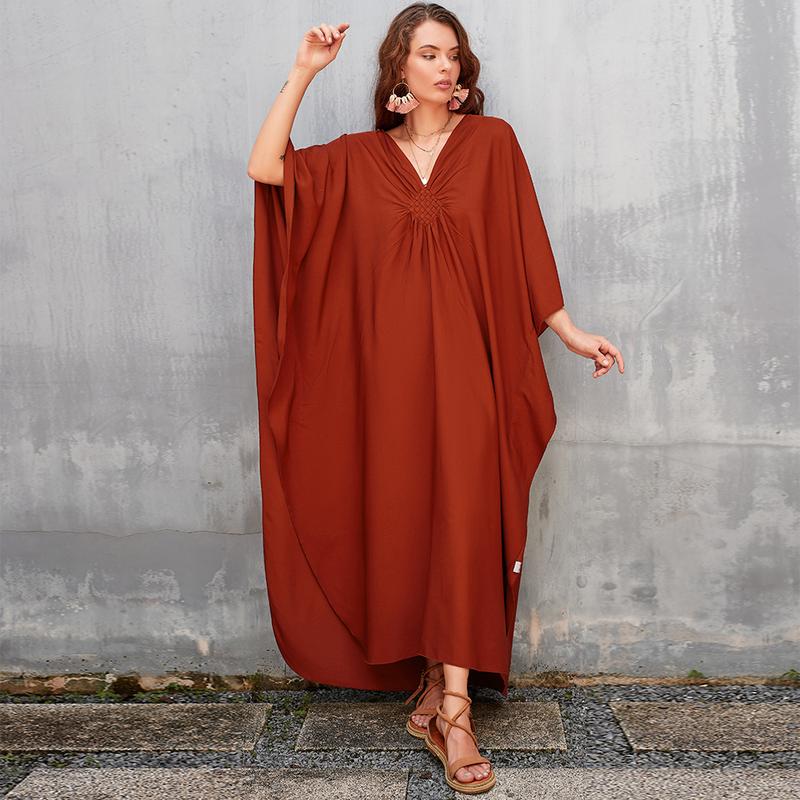 Bsubseach Women Ethnic Print Kaftan Dress , Plus Size All Over Print  TunicDress, Boho Casual V Neck TunicDress for Women, Women's Plus Cover Up,Mrs. Roper Kaftan ，bubu，mumu，Casual Womenswear Maxi Modesty Muslim Clothing Baggy