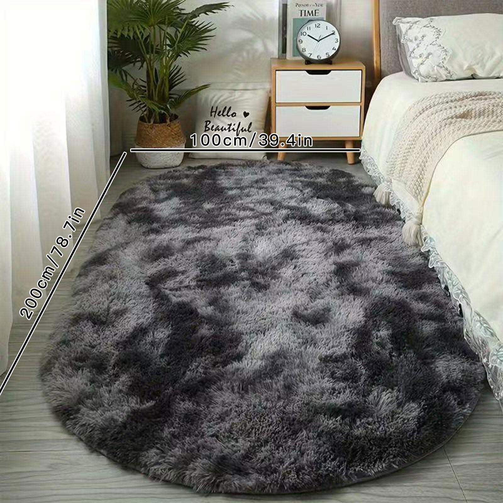 2 Piece Set Nordic Style Oval Long Rug, Bedroom Balcony Carpet, Living Room Full Spread, Simple Long Hair Floor Mat, Indoor Rug