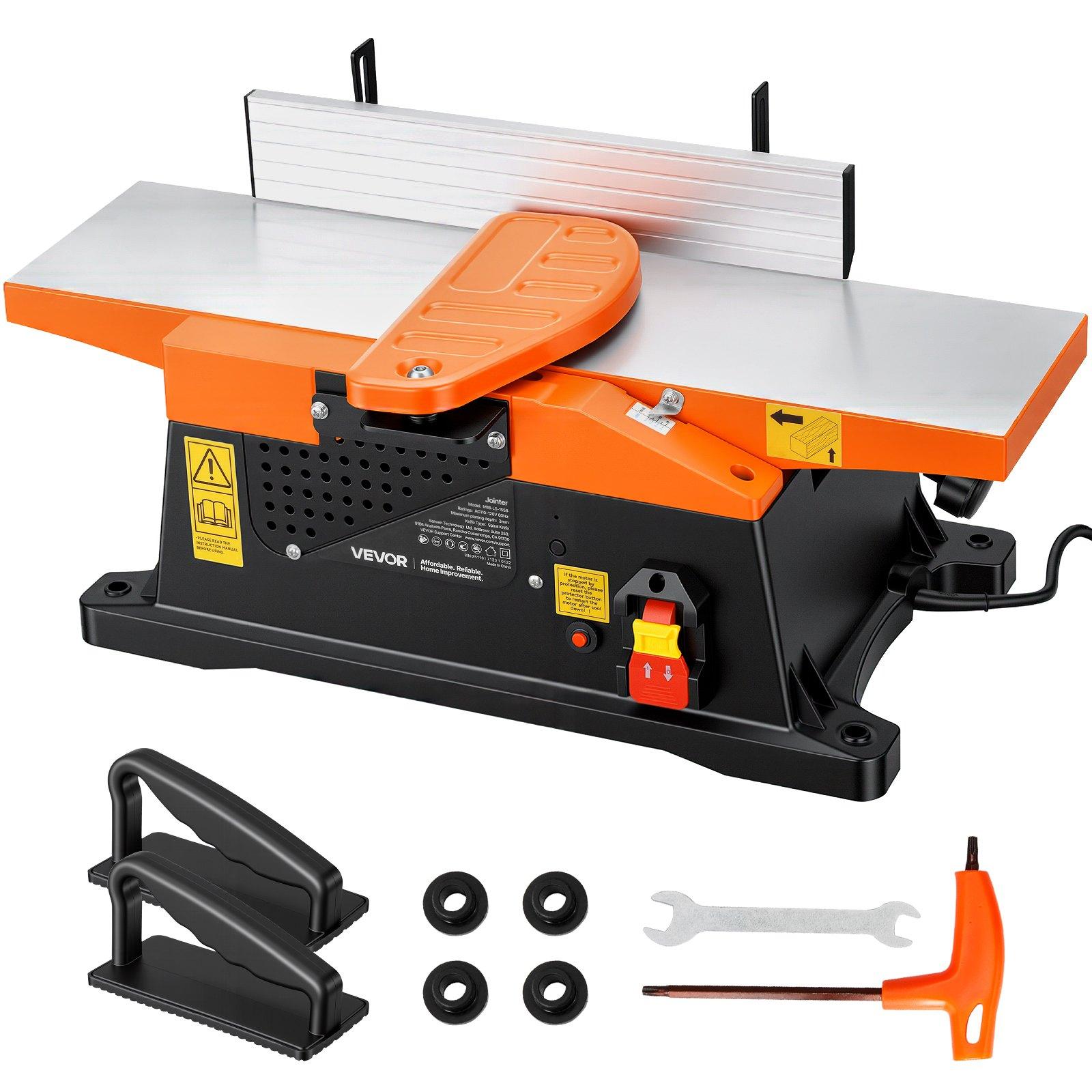 VEVOR Spiral Benchtop Jointer, 6 in, 2 HP 12000 RPM Bench Top Wood Jointer, with 12-Blade Spiral Cutterhead, Up to 1/8 in Depth, Adjustable Fence, 6x 23 in Cast Aluminum Table, for Woodworking DIY