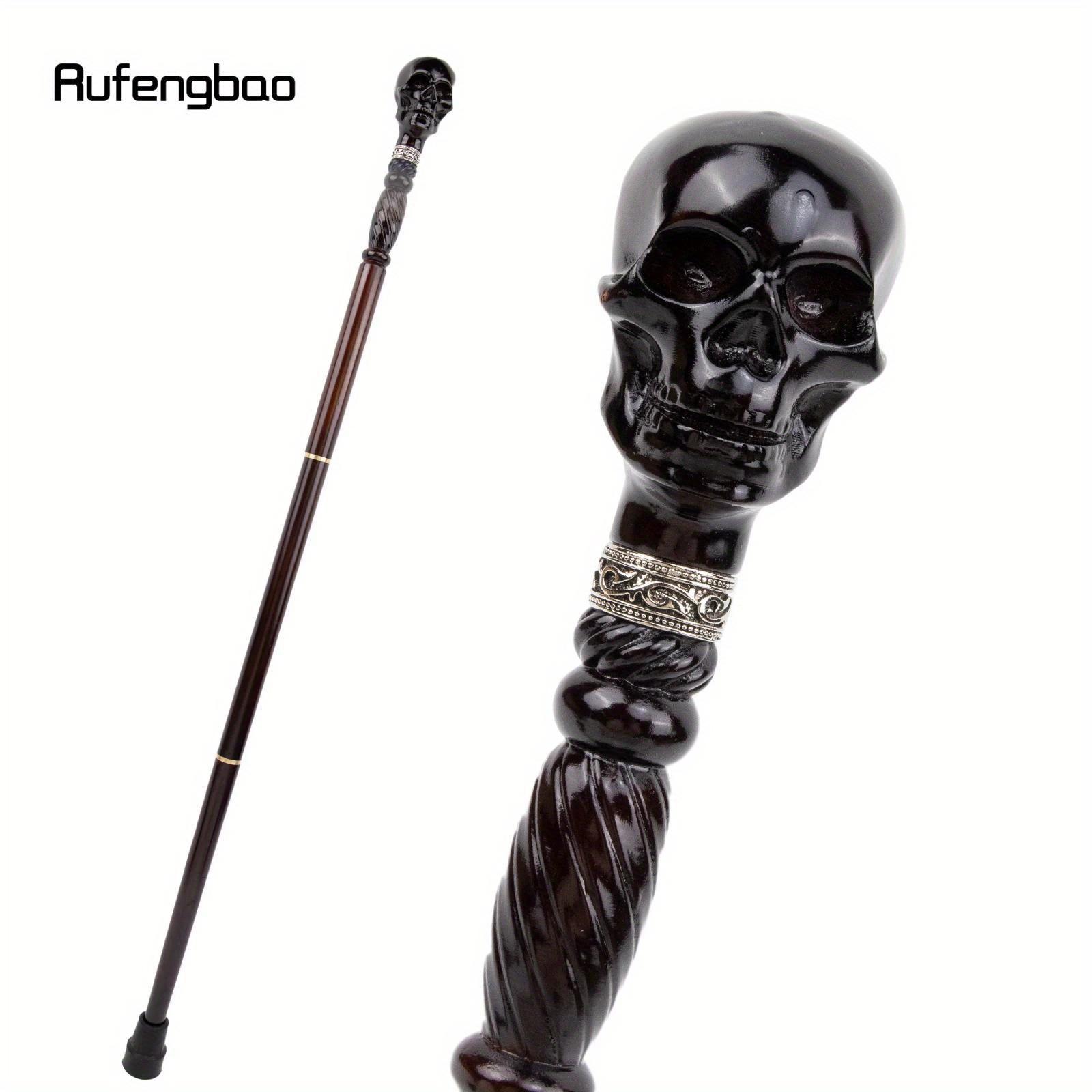 Black Creative Devil Skull Wooden Fashion Walking Stick Decorative Cospaly Wood Walking Cane Halloween Party Event Props Party Photo Prop Mace Wand Crosier 93cm