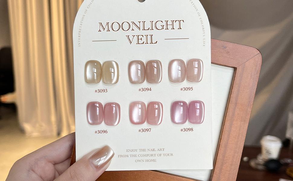 GAOY Moonlight Veil Icy Glass Cat Eye Gel Nail Polish with Magnet, Moonlight & Sheer Nude Shades, Satin Finish with Gemstone Holography, Pink Nude for Wedding, Nail Art Designs