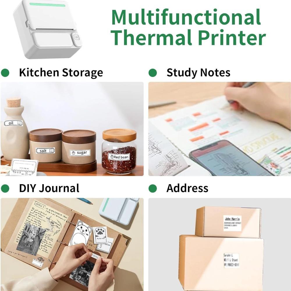 Portable Mini Bluetooth Thermal Label Printer for iOS Android, Sticker Photo Machine with 14 Rolls Paper, Wireless Pocket Printer for Home Office Student Study, No Ink Instant Stick Clear Image