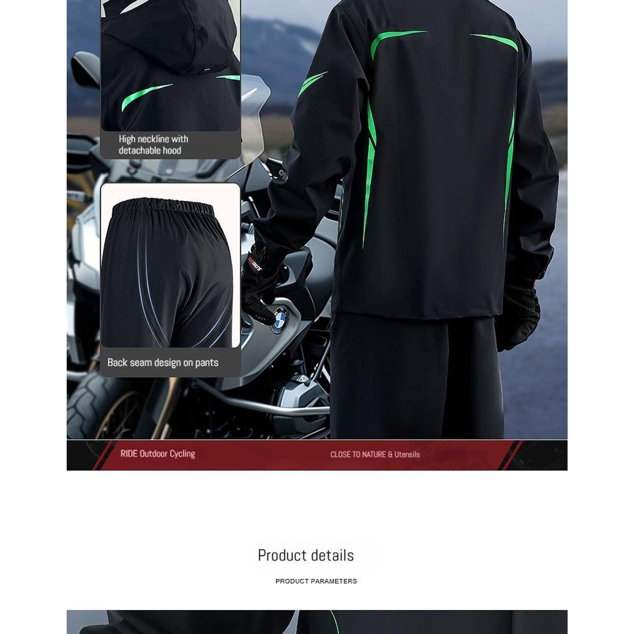 Men's Motorcycle Rain Suit, Split Raincoat & Rain Pants, Waterproof Storm Proof Riding Gear, 1 Set