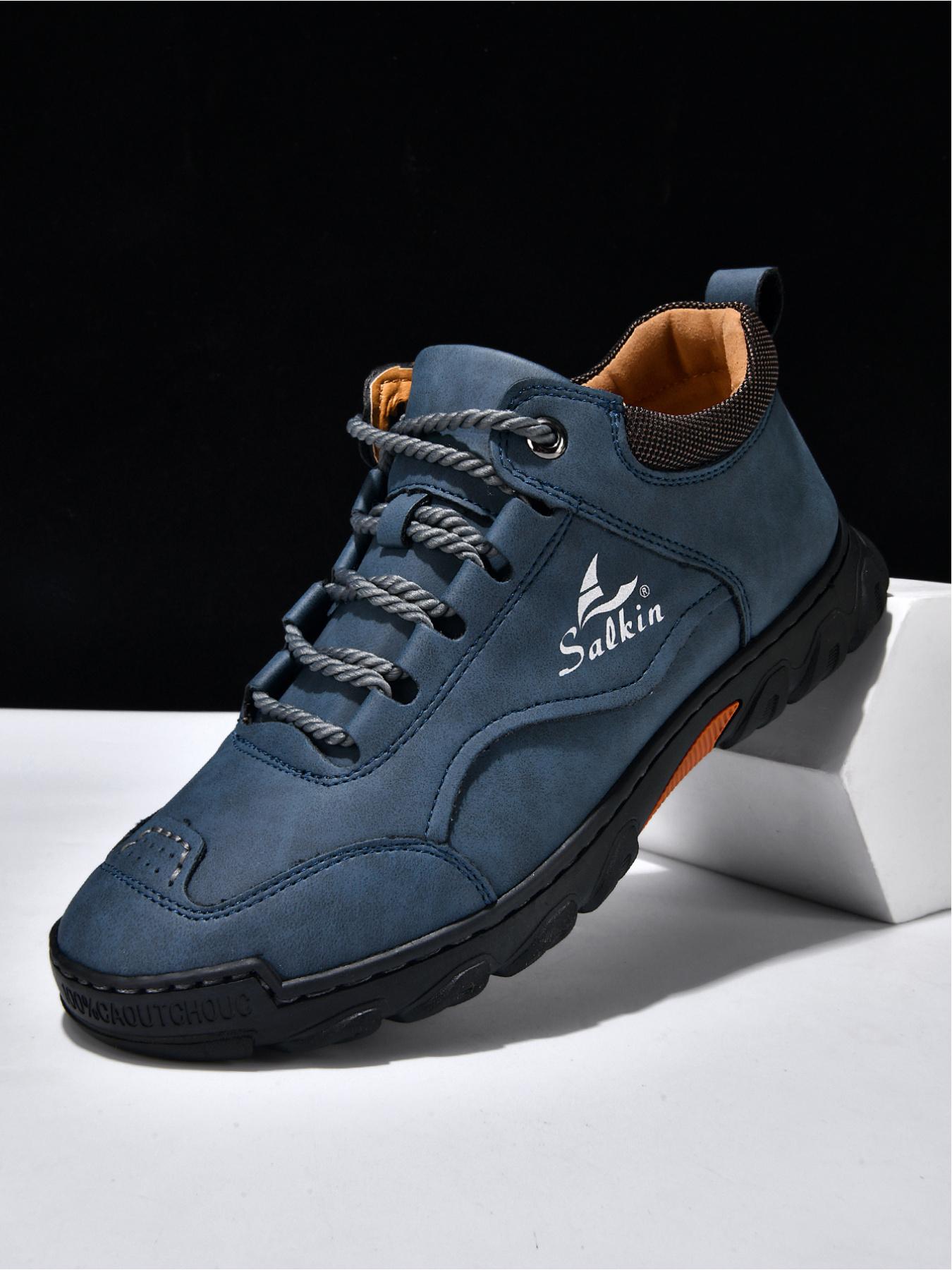 Men's Retro Outdoor Work Shoes, Hand-Stitched Mid-Top Casual Sneakers, Soft Sole Non-Slip Hiking Boots