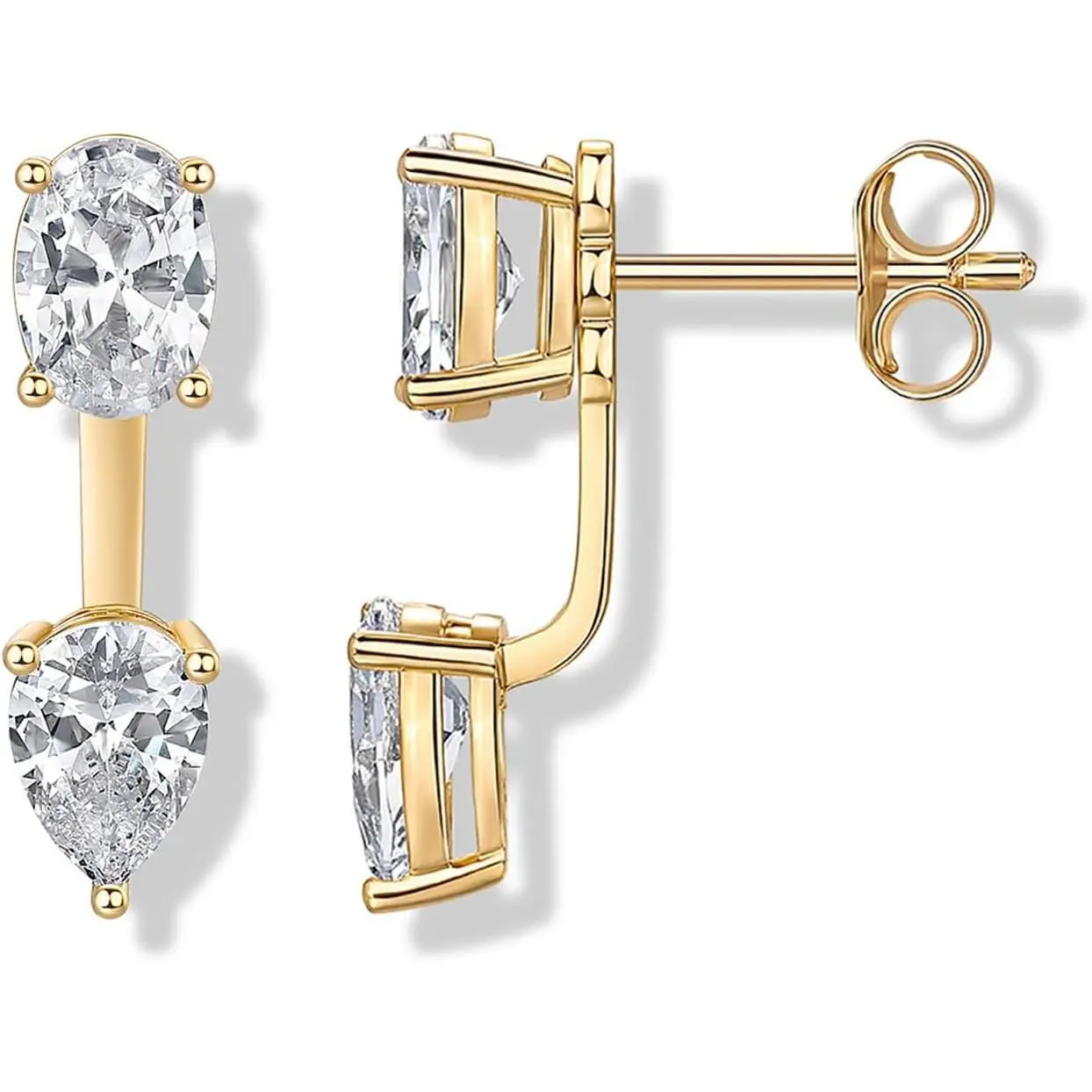 14K Gold Plated CZ Earring Jacket for Women, Front Back Stud Earrings