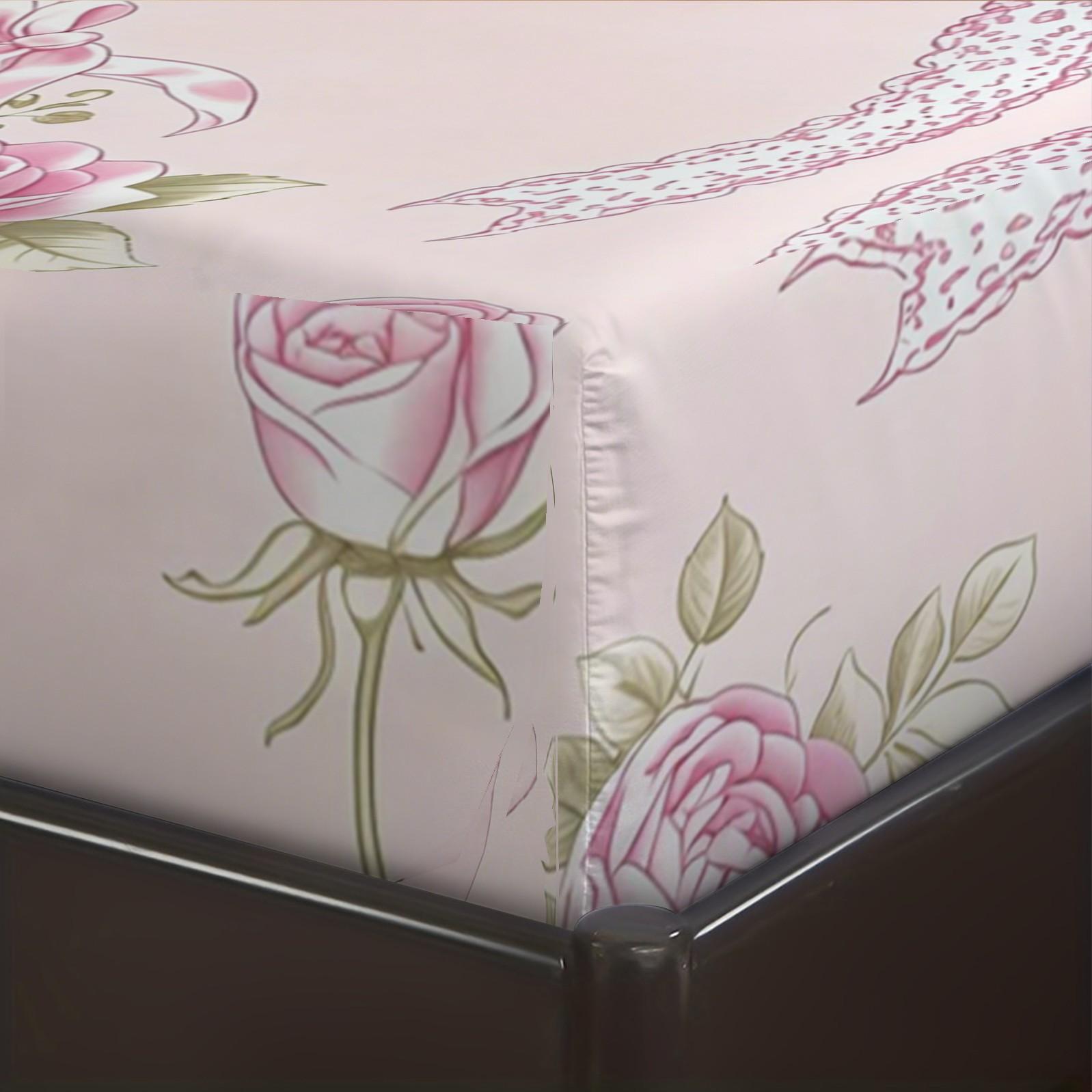 Pink Coquette Initial Letter Fitted Sheet Set, Soft Skin-Friendly, Cute Teddy Bear & Rose Floral Bedding, Girly Bow Print, 3 Pieces (1 Fitted Sheet + 2 Pillowcases), Deep Pocket, Aesthetic Room Decor, Perfect Gift