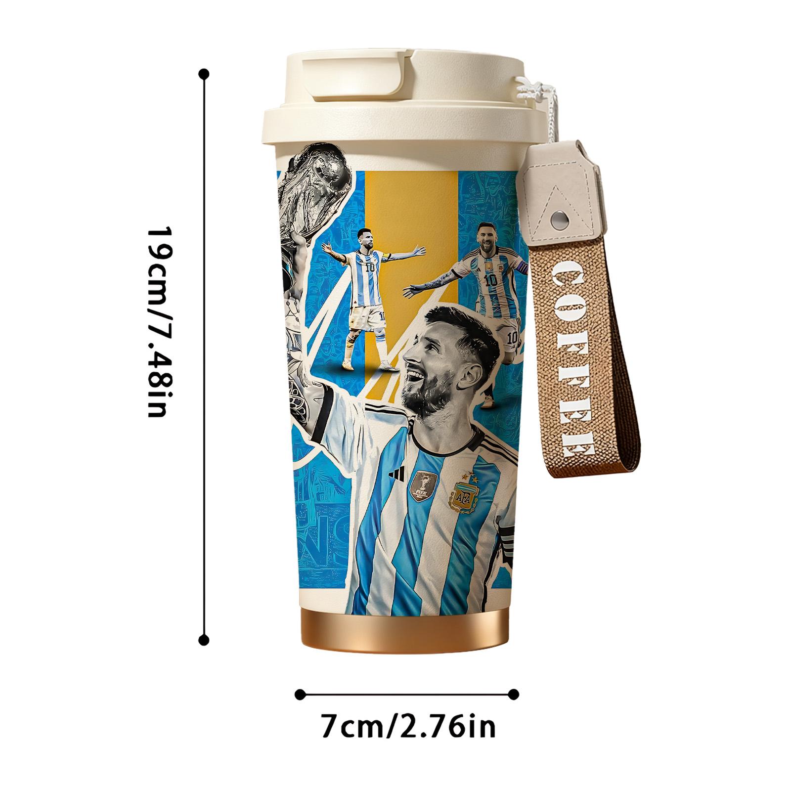 1 Pc insulated mug Messi Argentina champion vacuum cup, double wall stainless steel leak-proof travel coffee tumbler for hot cold drinks, keeps warm 12 h/cold 24 h, 18oz soccer fan thermal mug for women and men, world football lover holiday birthday gift