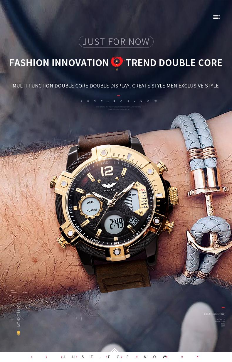 FEICE Fashion Men's Watch Large Dial Waterproof Luminous Watch Fashion High-end Multifunctional Sports Dual Time Zone Watch gift set