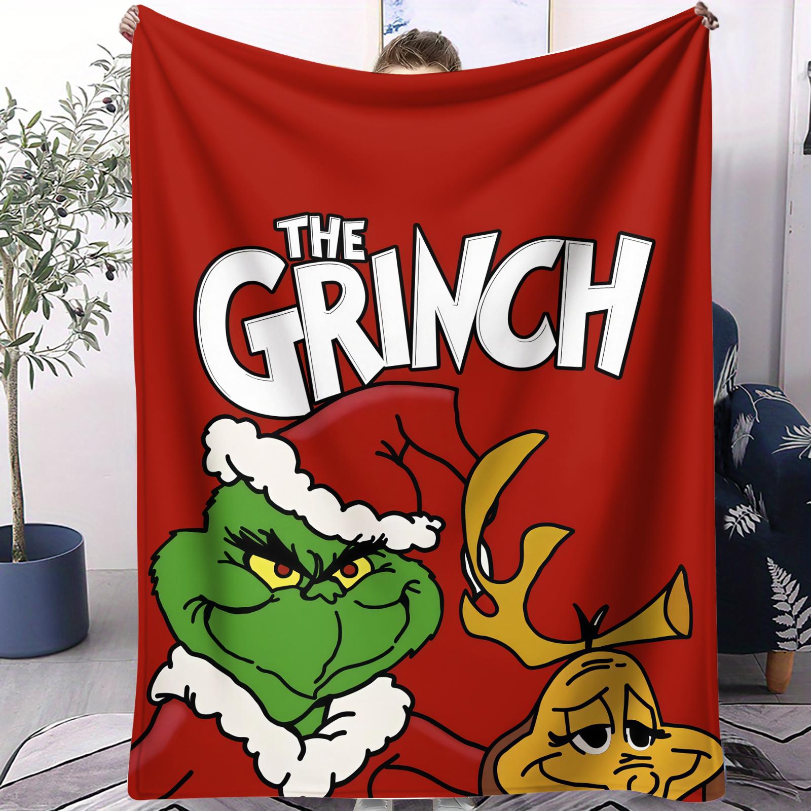 Christmas Grinch and Max pattern digital printed blanket, suitable for nap time blankets, is the perfect holiday gift for children, a single-sided printed blanket