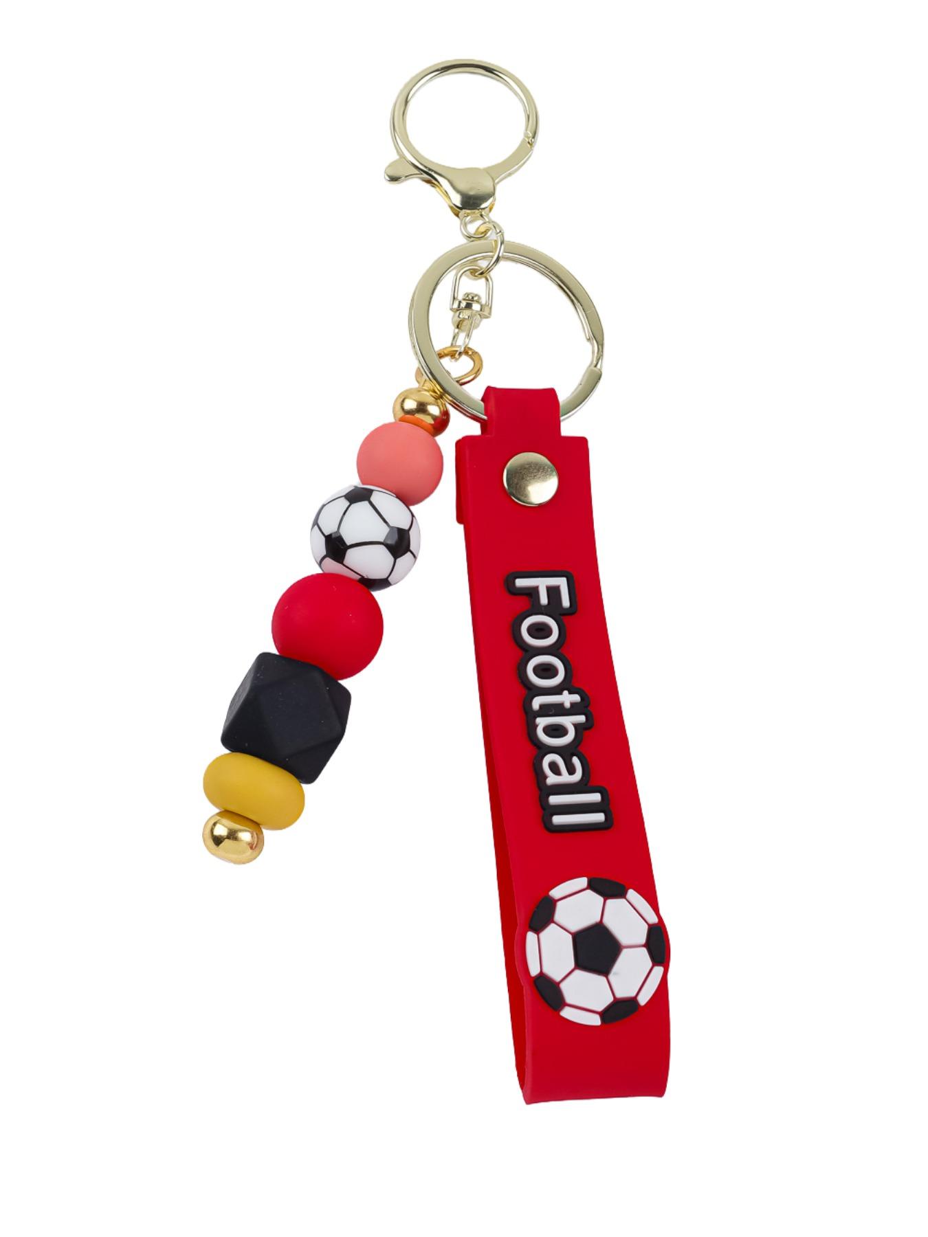 Trendy Soccer Beaded Keychain with Wrist Strap, Perfect Gift for Football Lovers, Silicone Beaded Keychain, Sports Style Soccer Bag Charm
