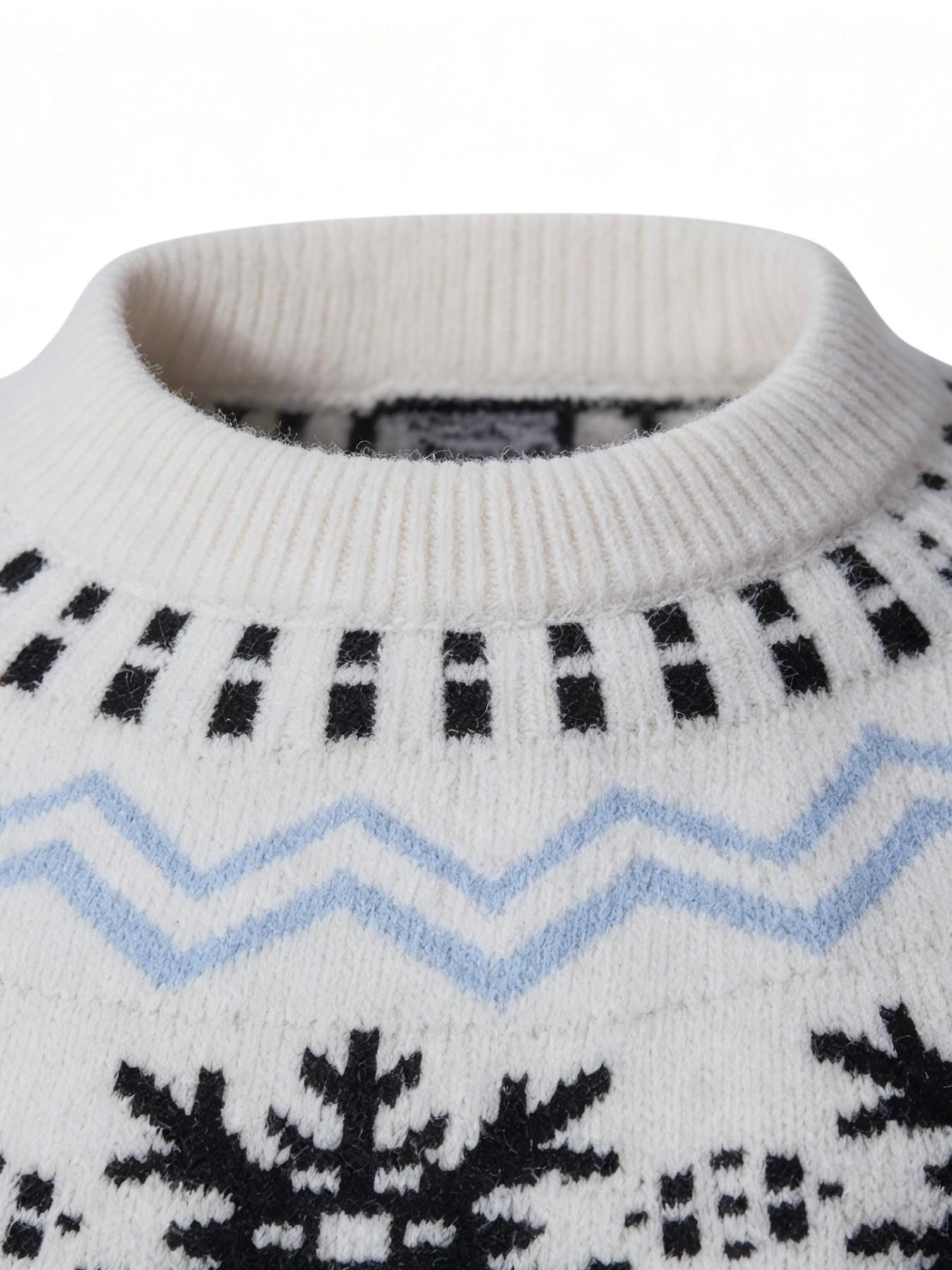 Men's Christmas Fair Isle Knit Sweater, Soft Fuzzy Round Neck Long Sleeve Pullover, Vintage Nordic Geometric Pattern, Warm Casual Winter Holiday Wear