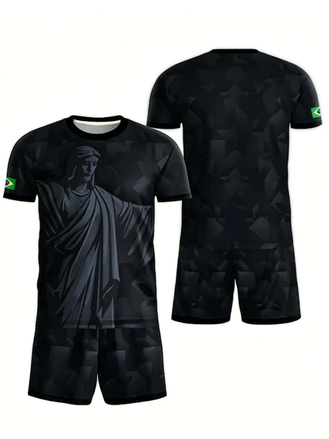 Brazil Christ Statue Dark Camouflage Short-Sleeved Brazilian Jersey Outfit Sports Two-Piece Set