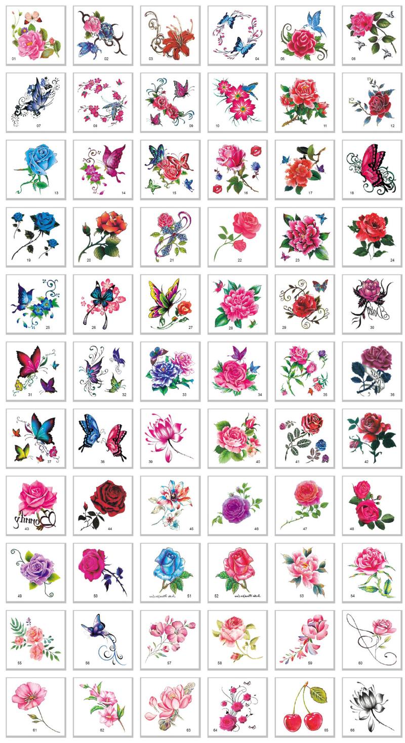 66 Sheets Flowers Temporary Tattoos Stickerss, Roses, Butterflies and Multi-Colored Mixed Style Body Art Temporary Tattoo for Women, Girls or Kids Waterproof Removable Long Lasting