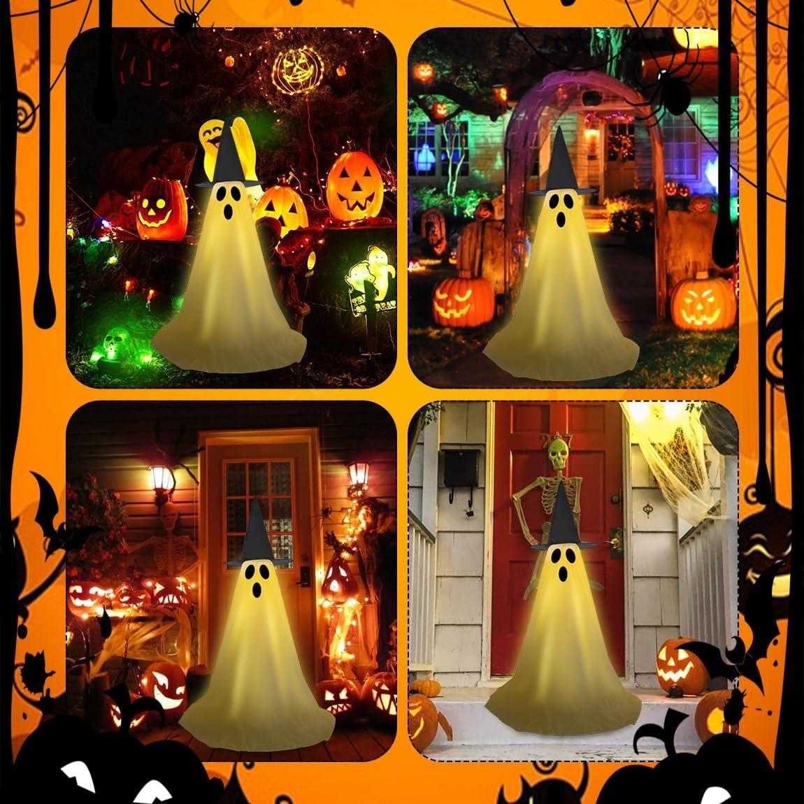 2 Pack Halloween Spooky Ghost String Lights with Remote Control, Battery Operated Indoor Outdoor Decorations, Perfect for Garden Patio Parties, Atmosphere