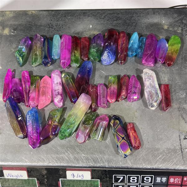 200-500g Aura Polished Clear Quartz Single Point Mixed Color Diy Crystal Mineral