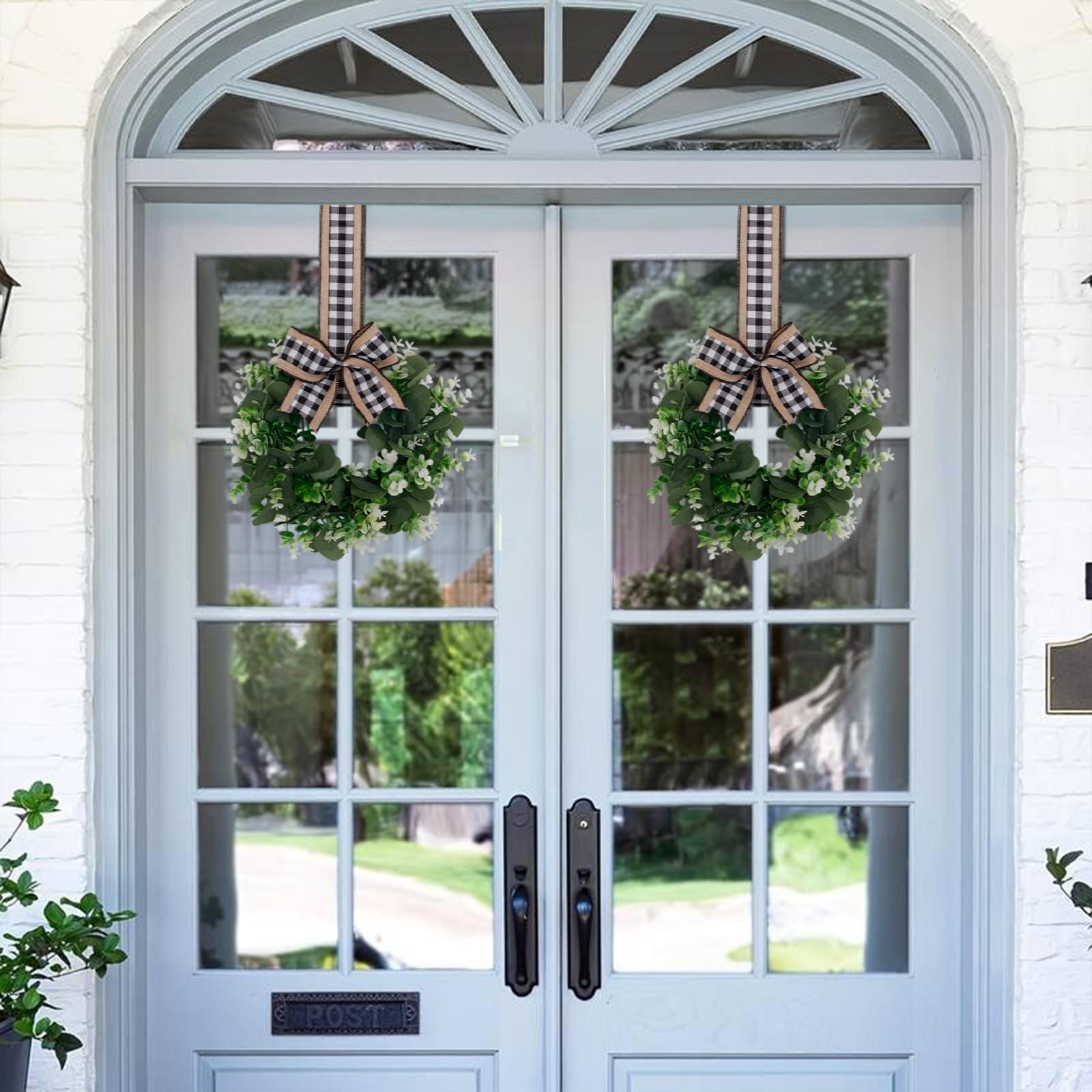 2 Piece Bowknot Artificial Eucalyptus Leaf Wreath Hanging Decoration, Decorative Floral Garland for Home & Party Use