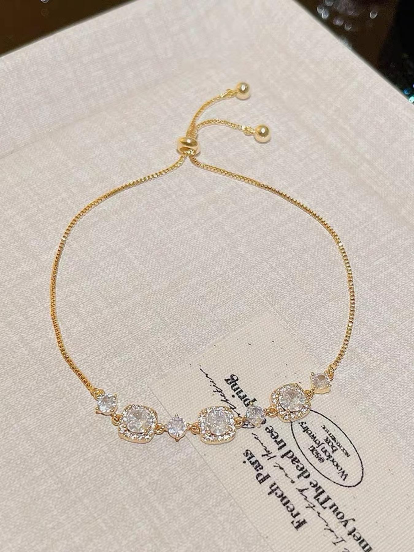 Elegant Zirconia Bracelet for Women, Adjustable Drawstring Design, Perfect for Daily Commute & Date, Stylish Accessory