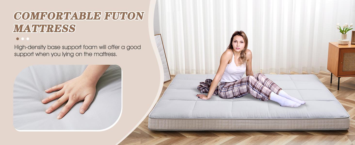 DoCred Japanese Floor Mattress Futon Mattress Foldable Floor Bed Mattress, Roll Up Mattress Tatami Mat, Thick Sleeping Pad Breathable Floor Lounger Guest Bed for Camping Couch Dormitory Full