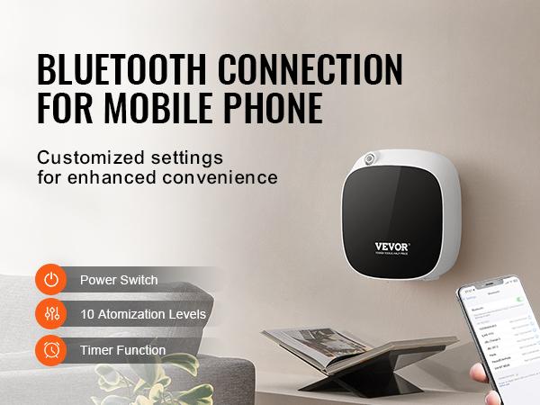 VEVOR Scent Air Machine, 100ml Bluetooth Smart Essential Oil Diffuser, 1000sq. ft Waterless Scent Diffuser with Cold Air Technology, Aromatherapy Diffuser Machine for Home, Office, Hotel, Spa