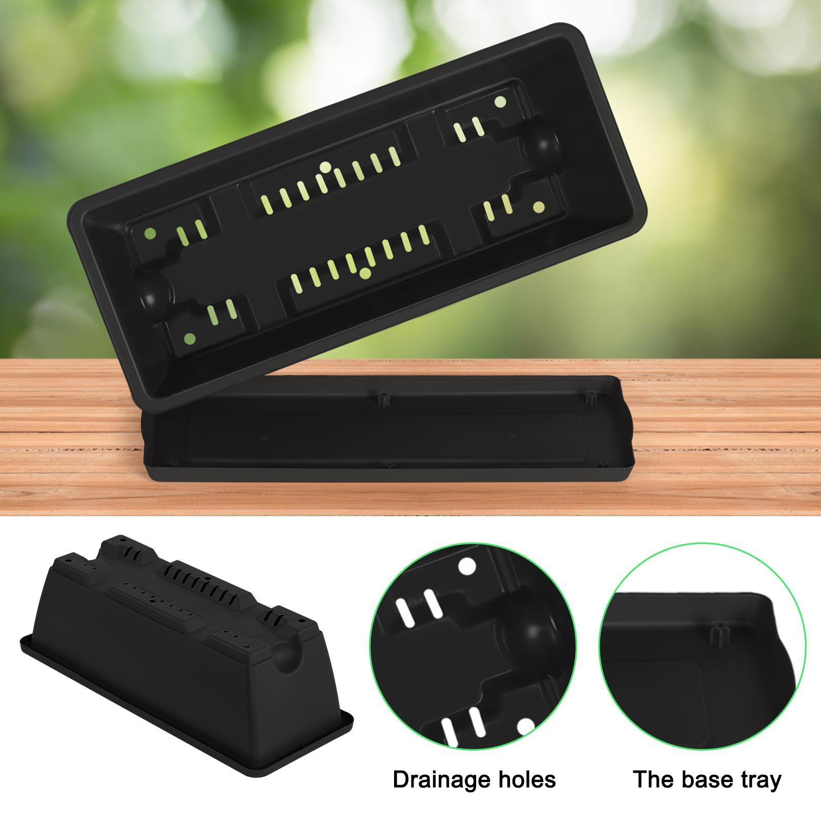 6-Pack Reusable Plastic Rectangular Window Box Planters with Adjustable Rail Mount Brackets, Self-Watering Trays, Integrated Drainage Holes - Hanging Indoor-Outdoor Home Organizer for Flowers, Vegetables