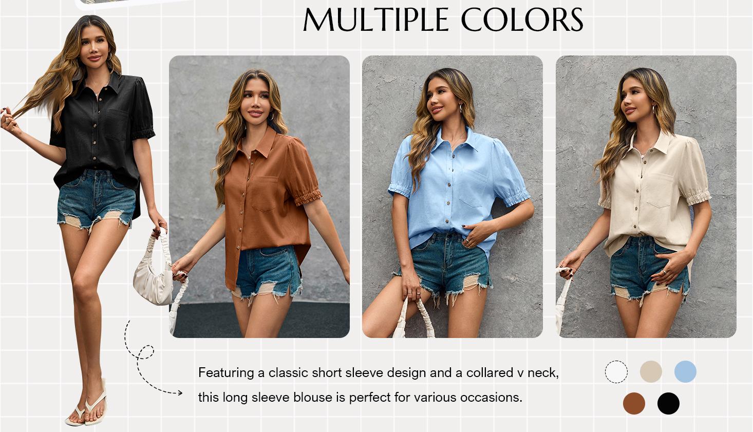 Cicy Bell Womens Puff Short Sleeve Button Down Shirts Summer Casual Collared V Neck Blouse Linen Loose Fit Work Tops Cicy Bell Womens Puff Short Sleeve Button Down Shirts Summer Casual Collared V Neck Blouse Linen Loose Fit Work Tops