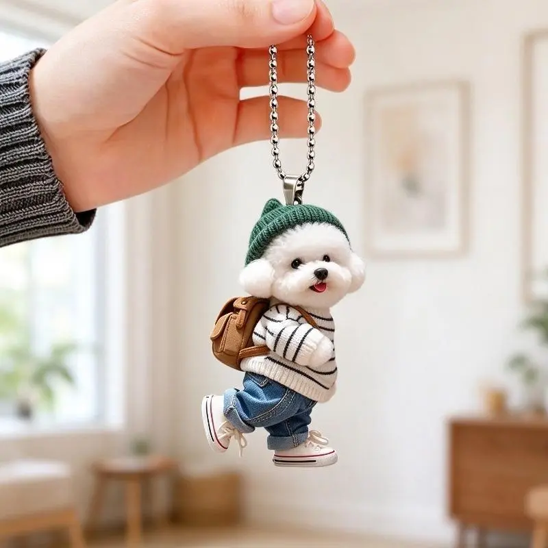 Cute Puppy Bag Charm, New Creative Acrylic Flat Hanging Ornament, Keychain Pendant for Car, Gift for Best Friend