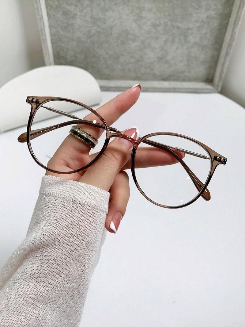 Women's Round Metal Frame Anti-Blue Light Glasses, Cute Style Daily Wear Eyewear, Suitable for Commuting, All Seasons Use