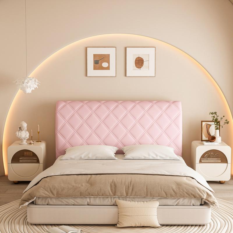 Diamond Grid Pattern Elastic Full Headboard Protector Cover, Polyester Material, Anti-Collision Dustproof Design, All Sizes, Soft Comfortable, Washable