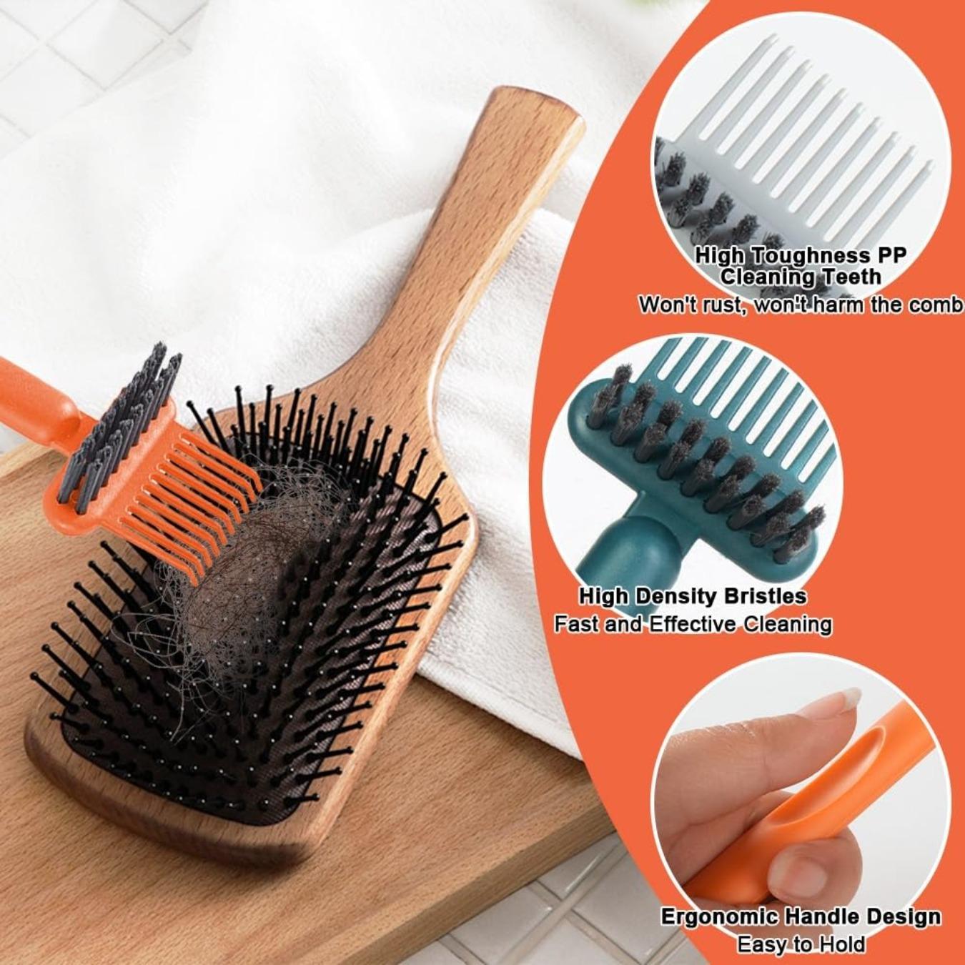 Two-in-one Brush Cleaning Tool, Comb Cleaning Brush, Portable Brush Cleaning Rake, Brush Cleaning Solution, Comb Cleaner Brush Cleaning Tool, Hair Cleaning Tool for Home and Salon Use (orange)