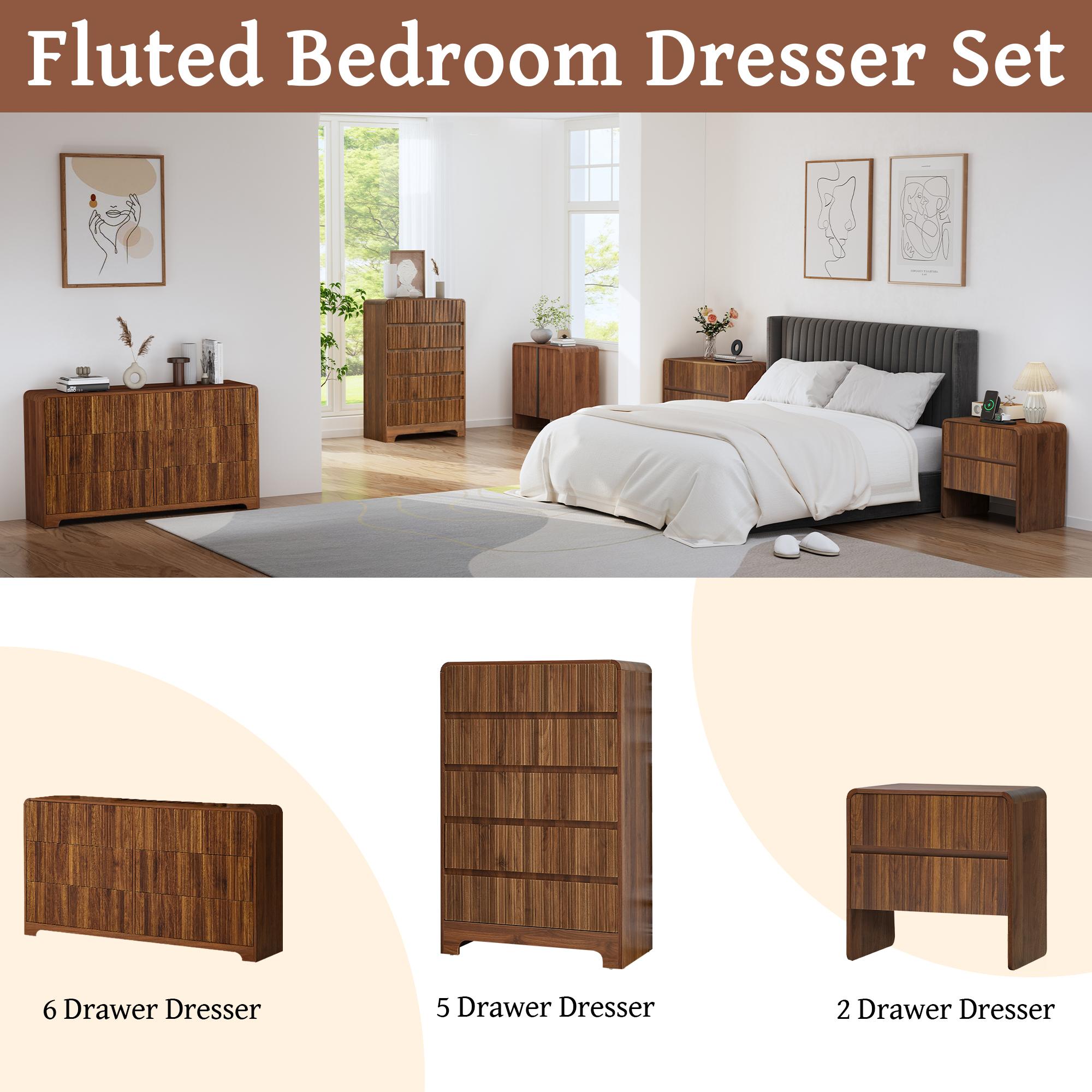 Giratree 45" Tall Mid Century Modern 5-Drawer Dresser, Curved Wood Storage Cabinet for Bedroom & Living Room, Stylish Vertical Organizer