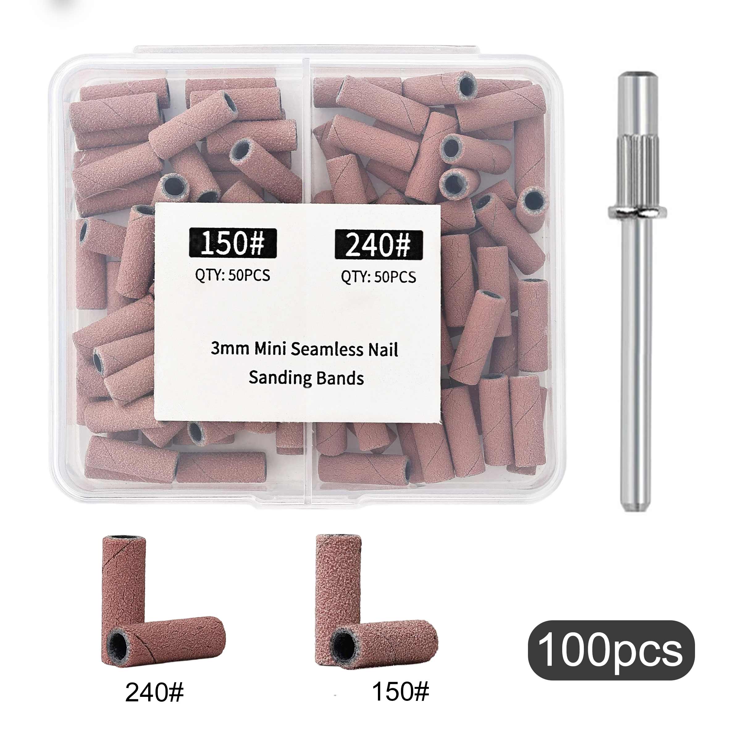 Nail Drill Bits Sanding Bands, 50/100pcs Coarse Fine 120/150/180/240 Grit, 3.1mm Mini Mandrel, Acrylic Nails Gel Manicures Pedicure