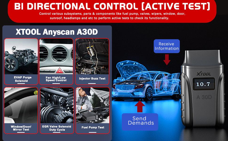 XTOOL A30D Bi-Directional Scanner, Lifetime Free Update, OE Full Systems Diagnostic Tool, 19+ Services, ABS Bleed, Injector Coding, Oil Light, EPB BMS TPMS SAS Reset, for DIYers Car obd2 scanner