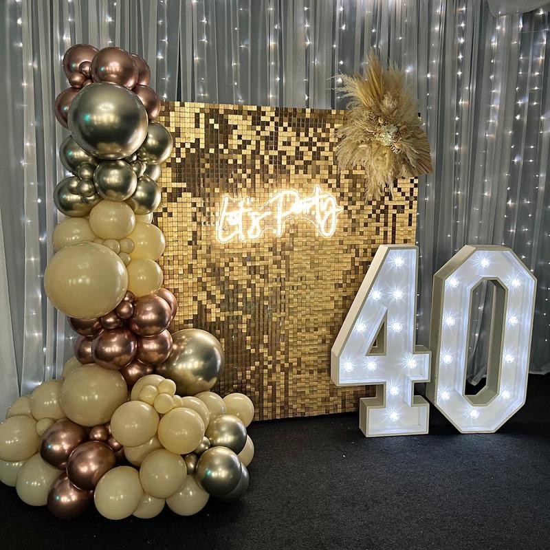 24/30/36/49pcs Large Shimmer Wall Backdrop Gold Square Glitter Panels DIY Wedding Anniversary Birthday Party Backdrop Decoration Photo Props Led Banners with Sequins and Ornaments