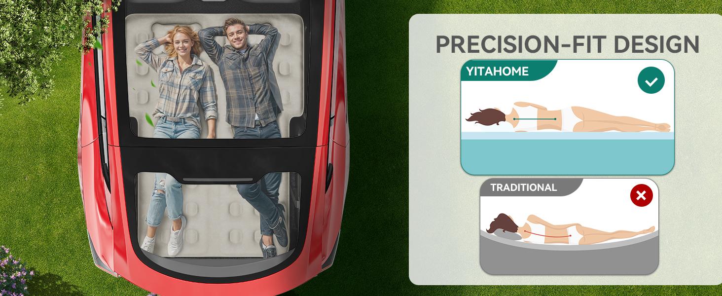 DWVO SUV / Truck Bed Air Mattress for Full-Size Short Truck Beds, Car Camping Bed for SUV, Jeep Wrangler, Inflatable Car Mattress Bed with Pump, Pillows, Carry Bag & Repair Kit