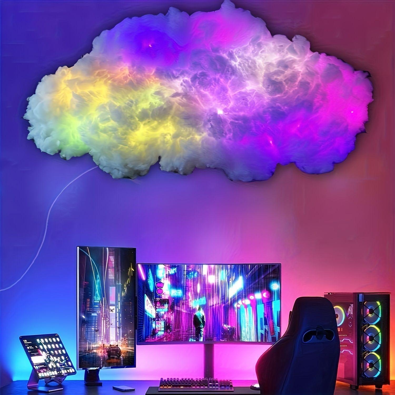 USB Powered 3D Cloud Light, Colorful Ambiance Lamp, Button Control, Multi-Color Fantasy Design, RGB Music Sync, Sound Sensor, DIY Hanging Decor