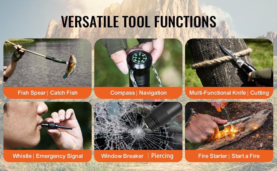 VEVOR Survival Shovel Survival Axe, 16-in-1 Camping Folding Shovels with Hatchet, Stainless Steel Tactical Shovel Hatchet Combo, Multifunctional Emergency Survival Gear Equipment for Camping Hiking