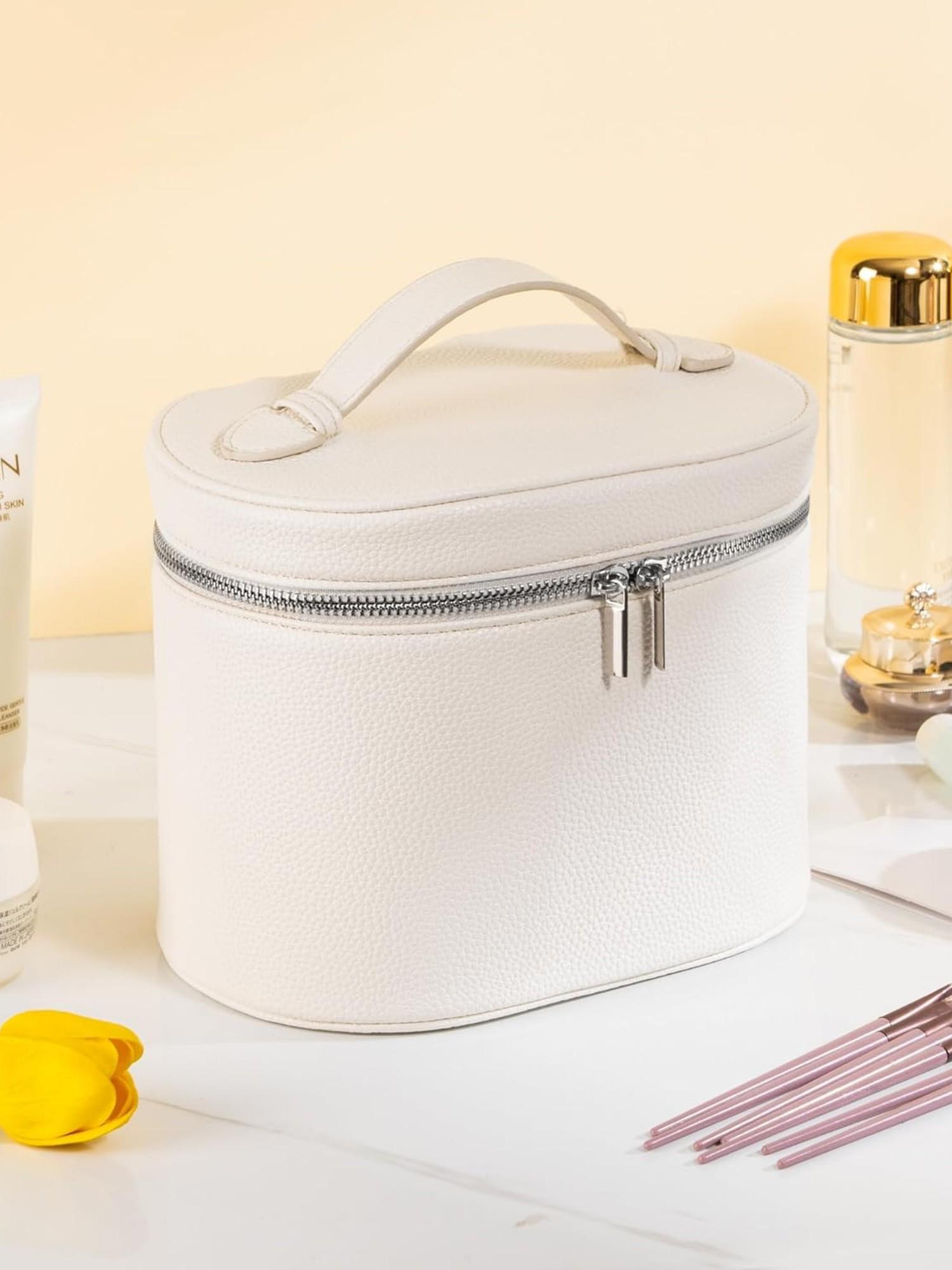 Fashion PU Cosmetic Bag, Large Capacity Travel Makeup Pouch, Detachable Lining, Solid Pattern, All Seasons, Women's Vanity Case