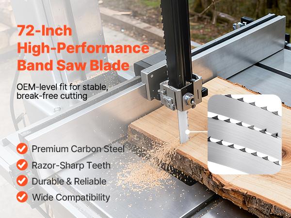 VEVOR Bandsaw Blade, 72 Inch Length, 4 TPI Band Saw Blade with 18 HRC Hardened Sharp Teeth, SK5 High-Strength Carbon Steel, 0.5 Inch Width, Replacement for Major Woodworking Band Saw Brands, 1 Pack